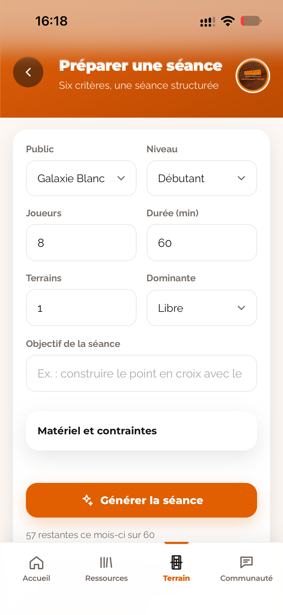 Un assistant qui prépare vos séances avec vous — sur téléphone